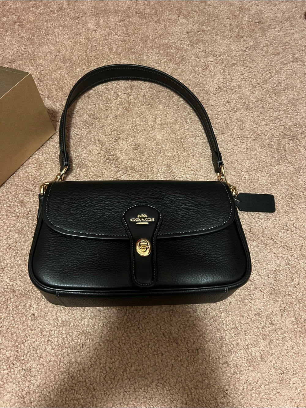 Coach Black Pebble Leather Shoulder Bag with Gold-Tone Hardware